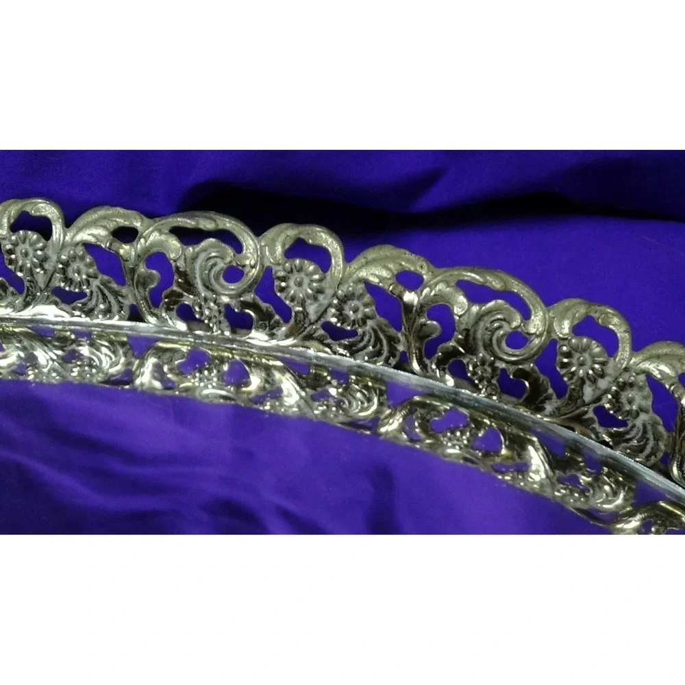 Vanity Tray Mirror Vintage Oval Dresser Gold Filigree Hollywood Regency #183